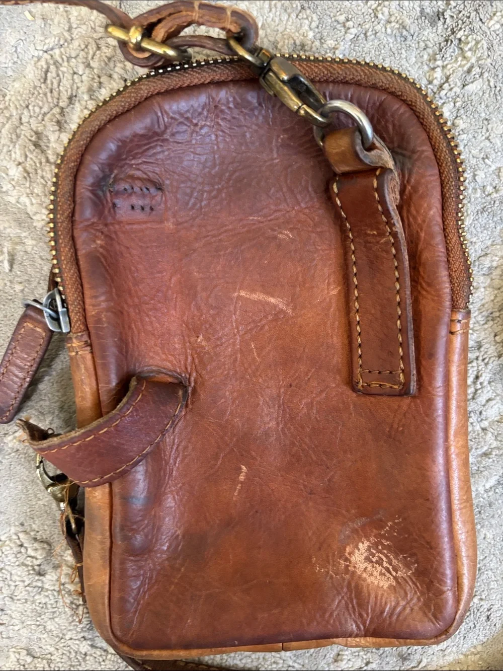 Brown Woven Leather Crossbody Phone Bag - strap in broke see last pics.